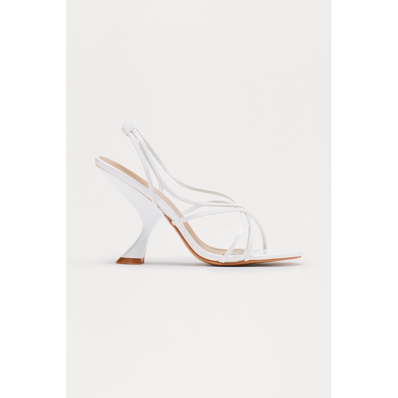 Calla Faux Patent Slingback Heels – White