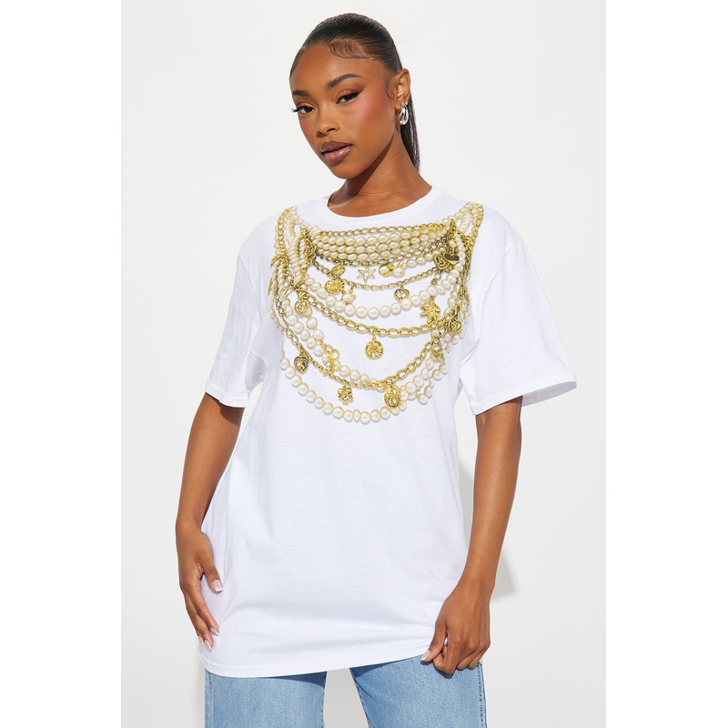 Chains On My Neck Oversize Tee – White