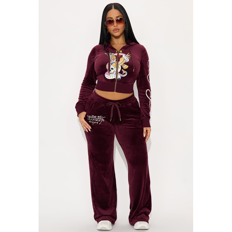 Ed Hardy NYC Skull Velour Pant Set – Burgundy