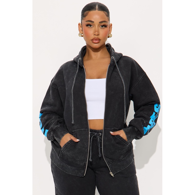 Good Vibes AF Washed Fleece Zip Up Sweatshirt – Charcoal/combo