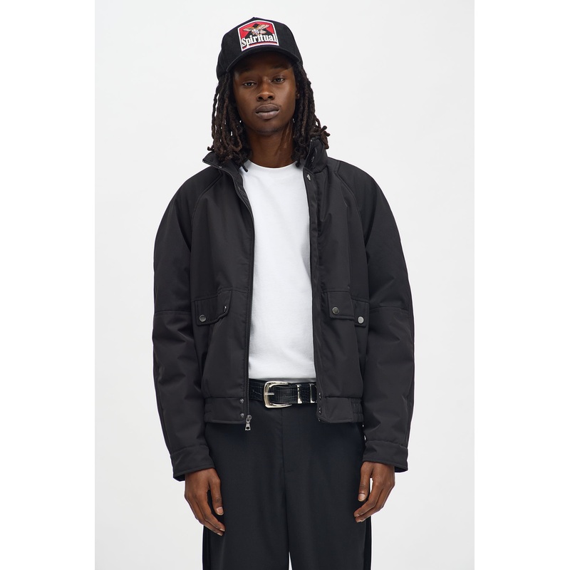 Level Up Paneled Bomber Puffer Jacket – Black