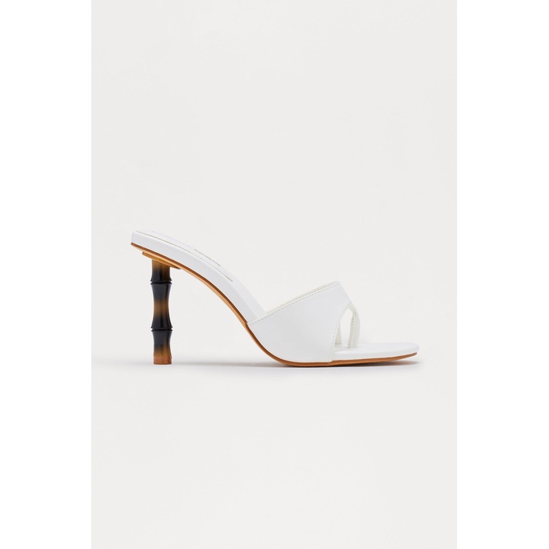 Salma Bamboo Heel Mules – White