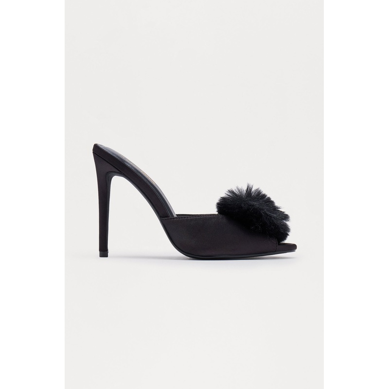 Shayla Faux Fur Satin Heels – Black