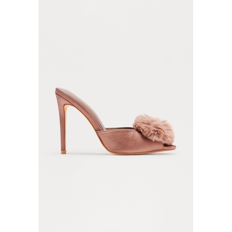 Shayla Faux Fur Satin Heels – Brown
