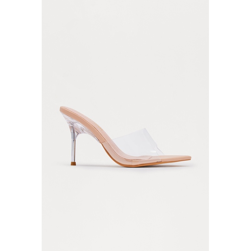 Teela Clear Stiletto Heels – Nude