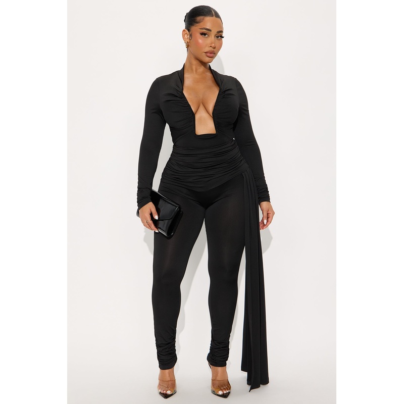 Viktoria Plunge Neck Pant Set – Black