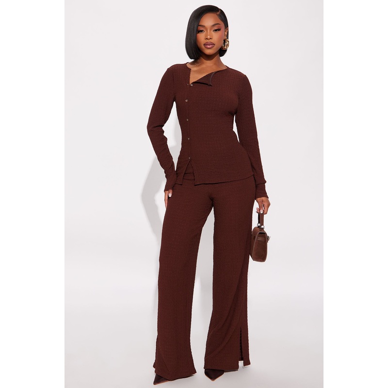 Zakai Textured Pant Set – Brown