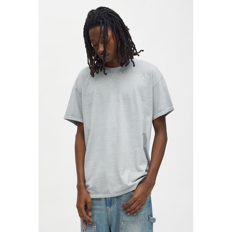 All Of The Lights Rhinestone Pearl Oversized Short Sleeve Tee – Grey