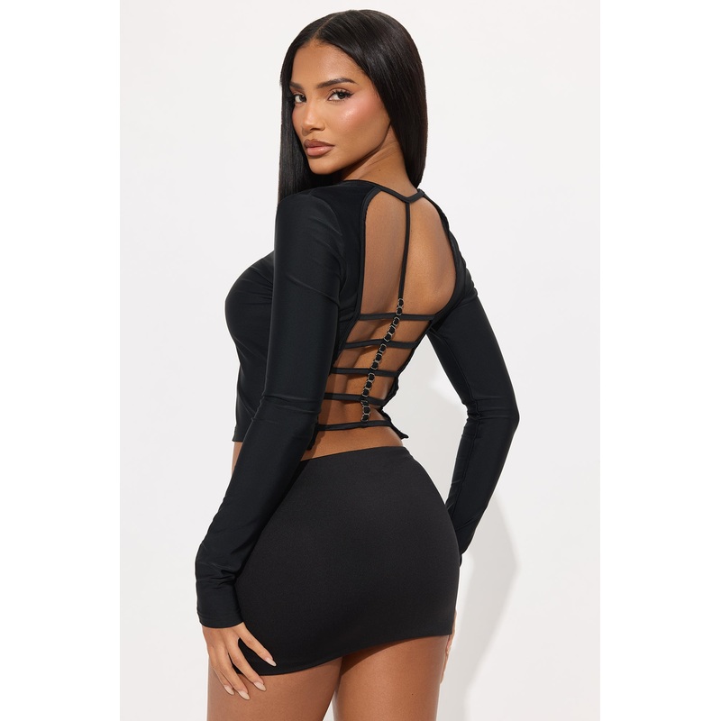 Fox Long Sleeve Backless  Top – Black
