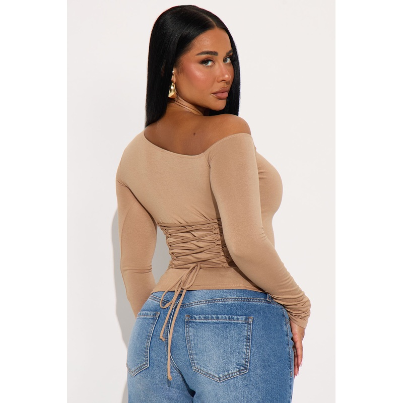 Hold Me Tighter Lace Up Top – Mocha