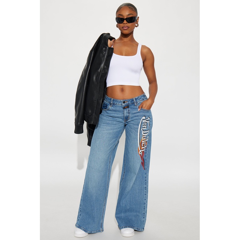 Von Dutch Flame Wide Leg Jeans – Medium Wash