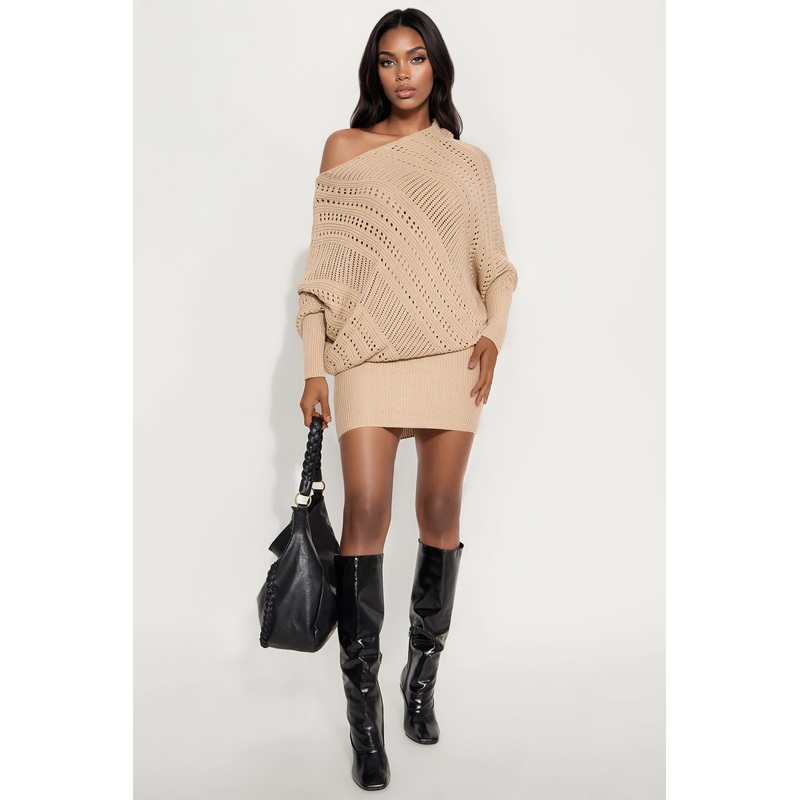 Winnie Long Sleeve Sweater Mini Dress – Taupe