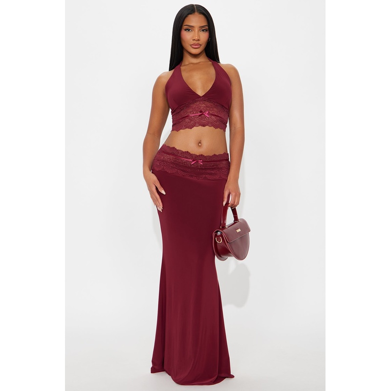 Angelic Energy Lace Skirt Set – Burgundy