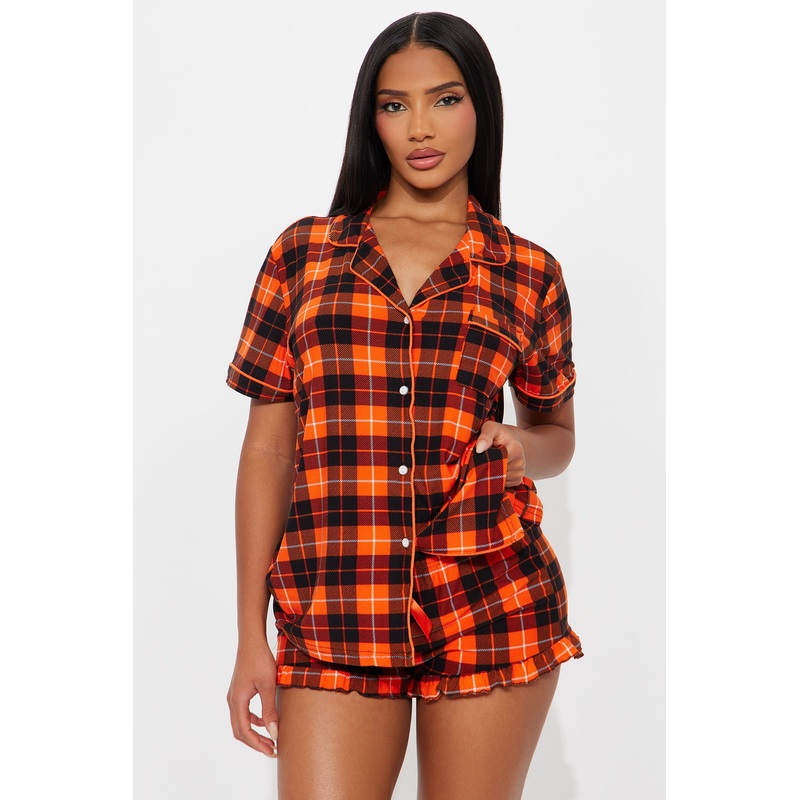 Autumn Vibes PJ Short Set – Orange/combo
