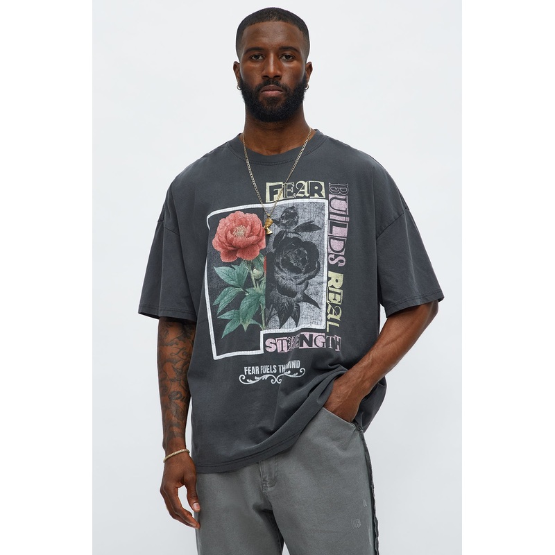 Fear Builds Real Strength Oversized Short Sleeve Tee – Black Wash