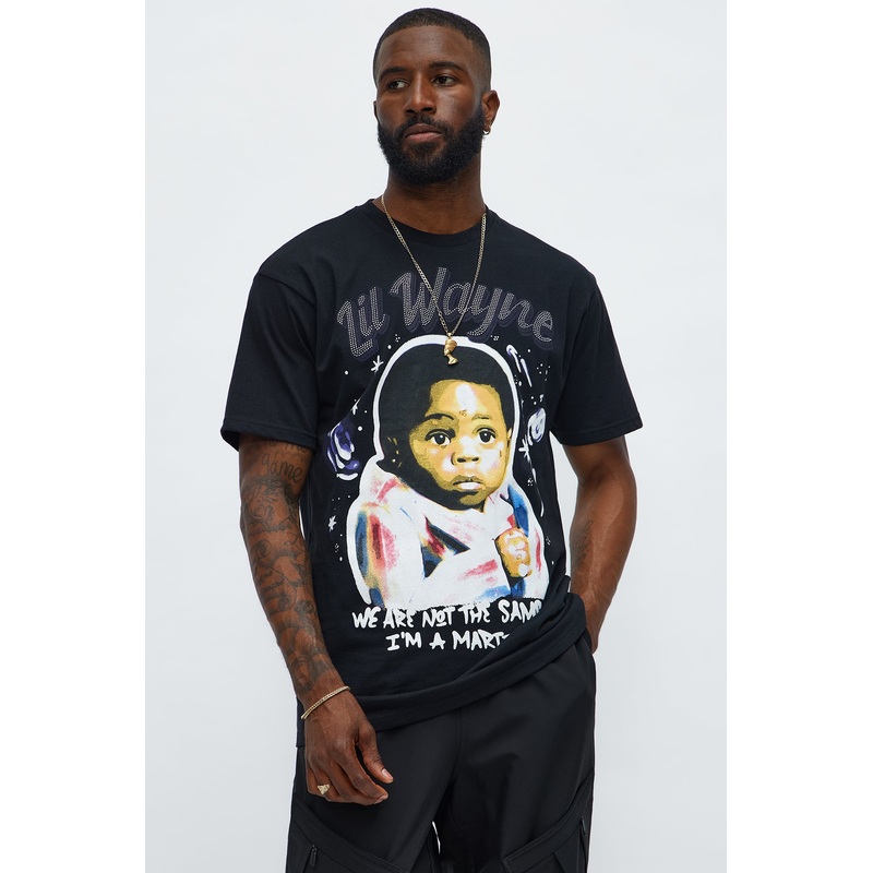Lil Wayne Martian Rhinestone Short Sleeve Tee – Black