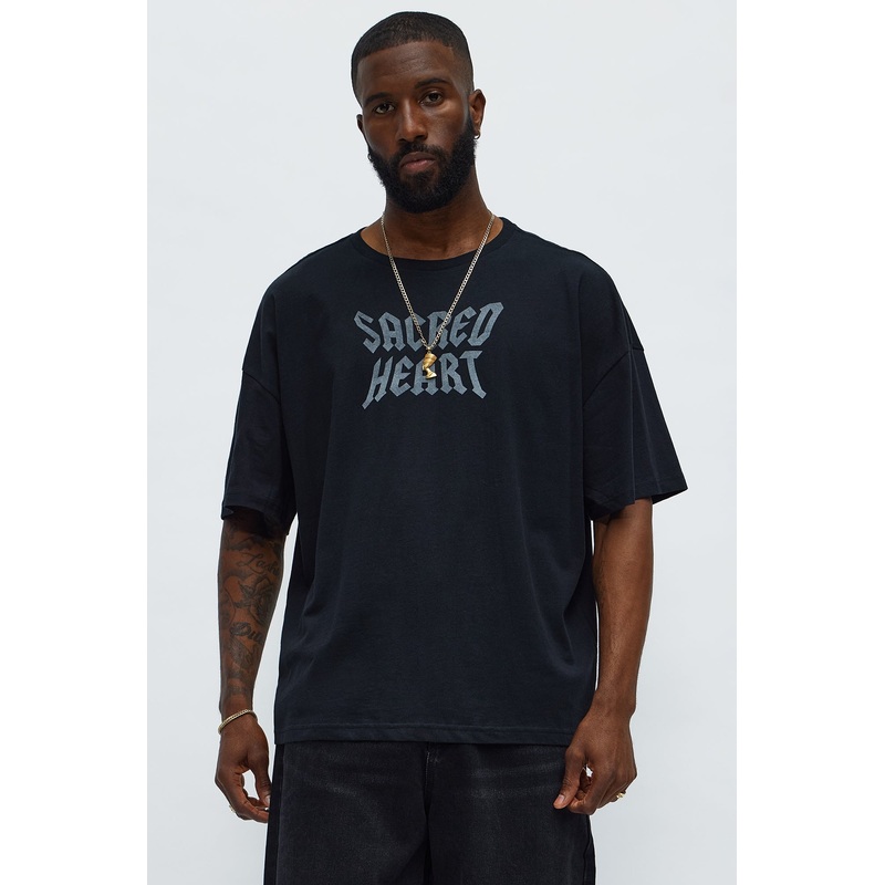 Sacred Heart Boxy Short Sleeve Tee – Black