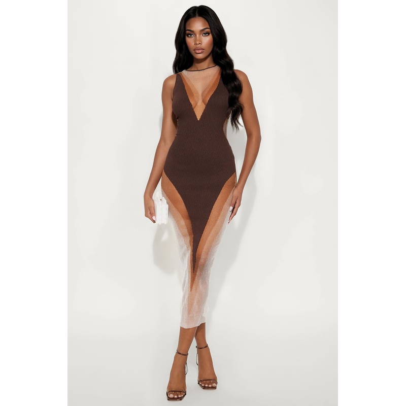 Xandra Sheer Maxi Dress – Brown/combo