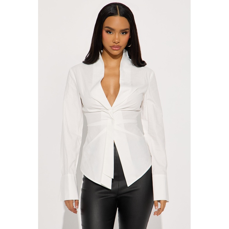 A Little Twisted Mock Neck Top – White