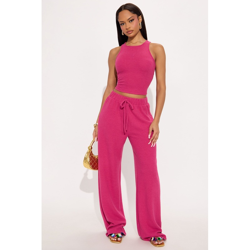 Alana Textured Wide Leg Pant Set – Magenta