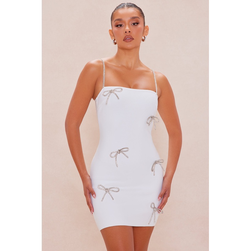 Aleyna Embellished Bandage Mini Dress – White