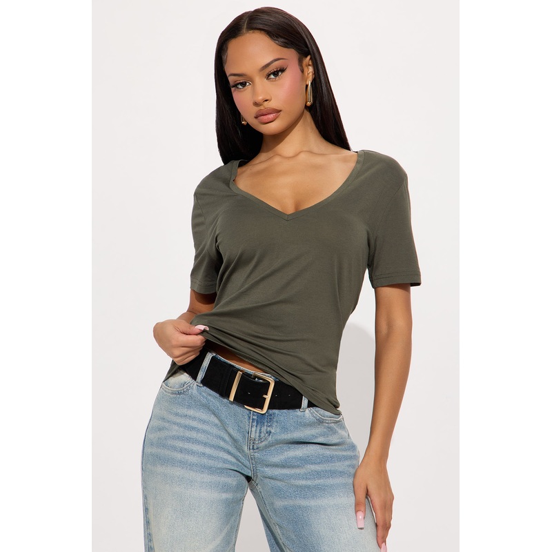 Ava V-Neck Tee – Military Green