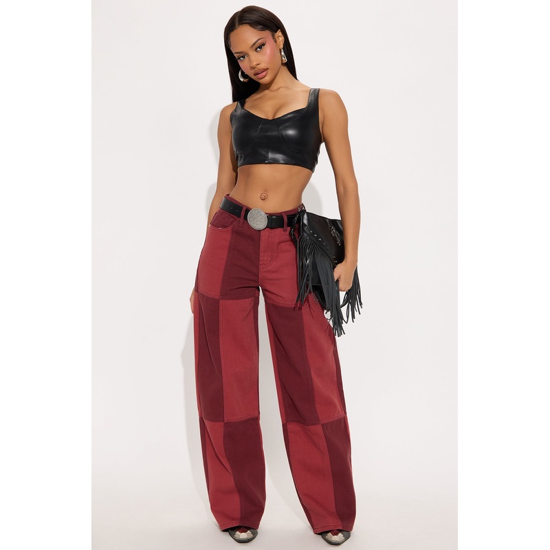 Berkeley Wide Leg Jeans – Burgundy