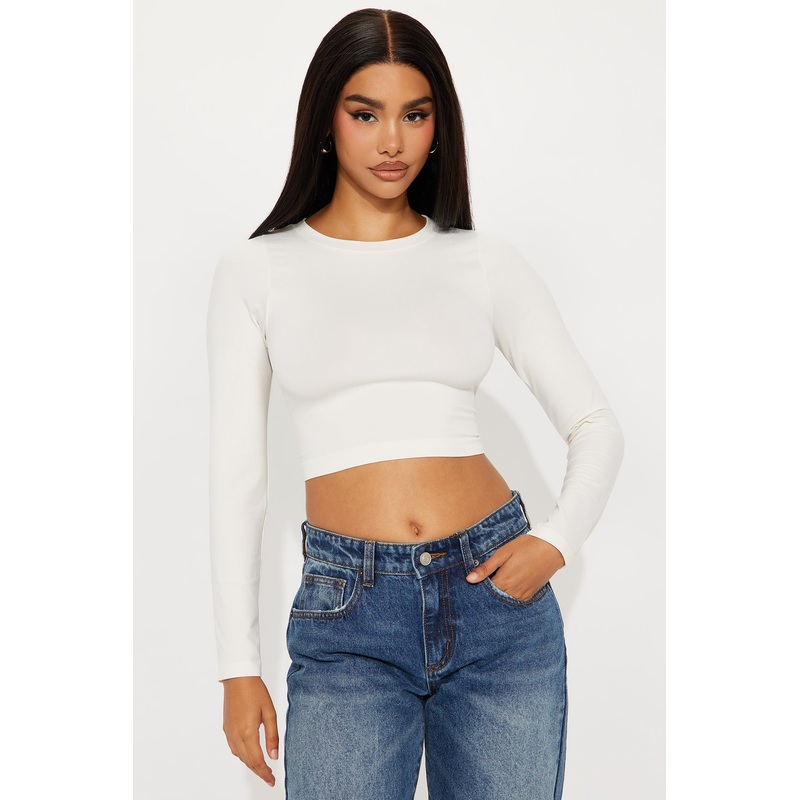 Bria Crew Neck Basic Top – Cream