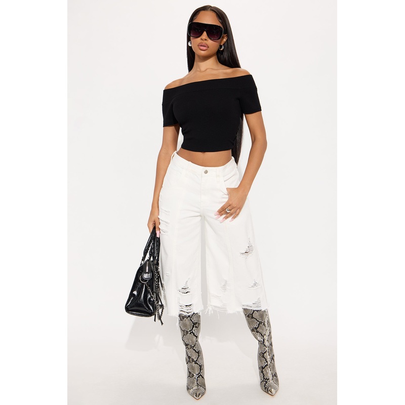 Call My Name Cropped Wide Leg Jeans – White