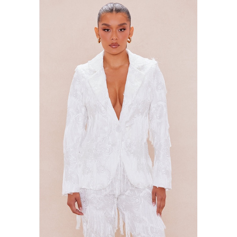 Dolly Fringe Blazer – White
