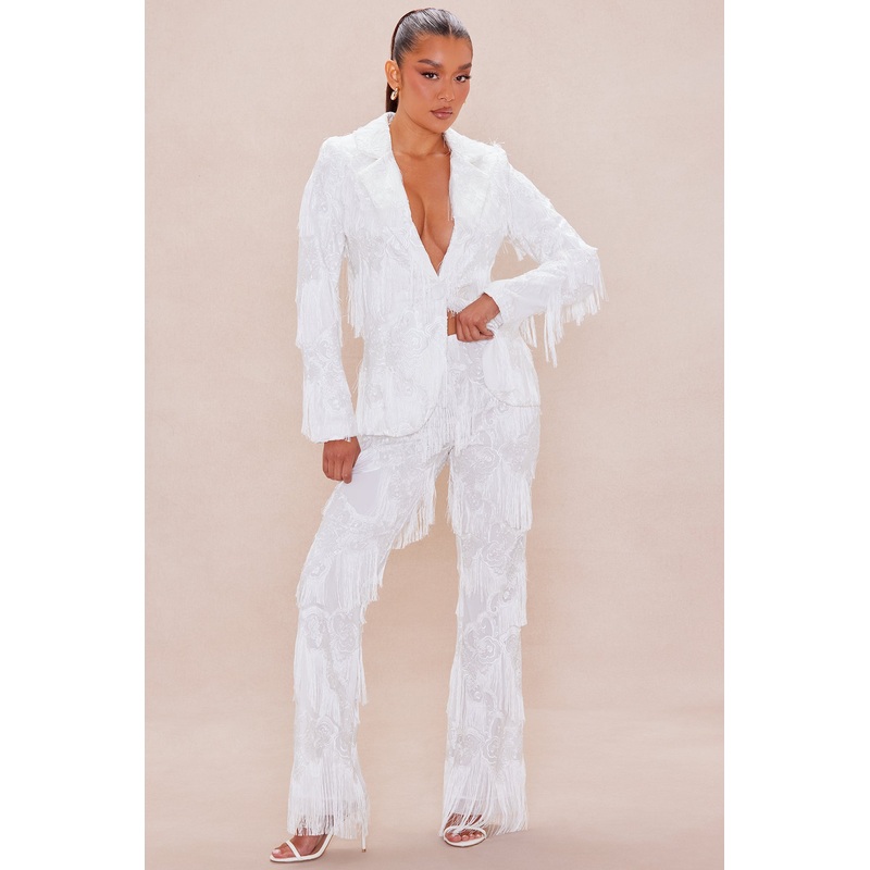 Dolly Fringe Flare Pant – White