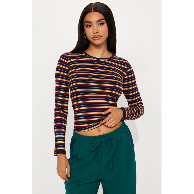 Gemma Striped Crew Neck Long Sleeve Top – Gold/Multi