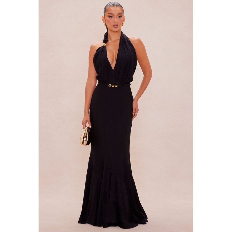 Siena Halter Maxi Dress – Black