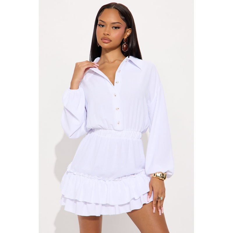 Trina Airflow Long Sleeve Mini Dress – White