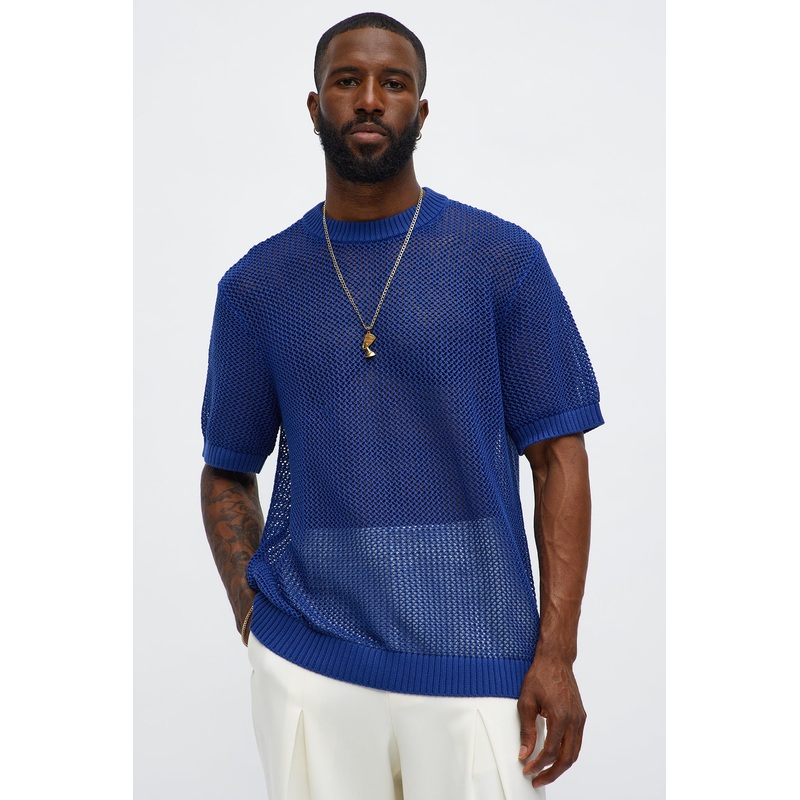 Unlimited PTO Open Knit Crewneck Tee – Blue