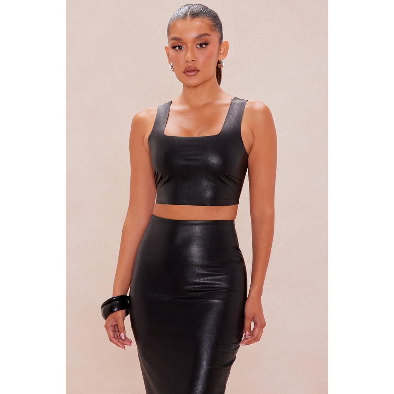 Zahara Faux Leather Top – Black