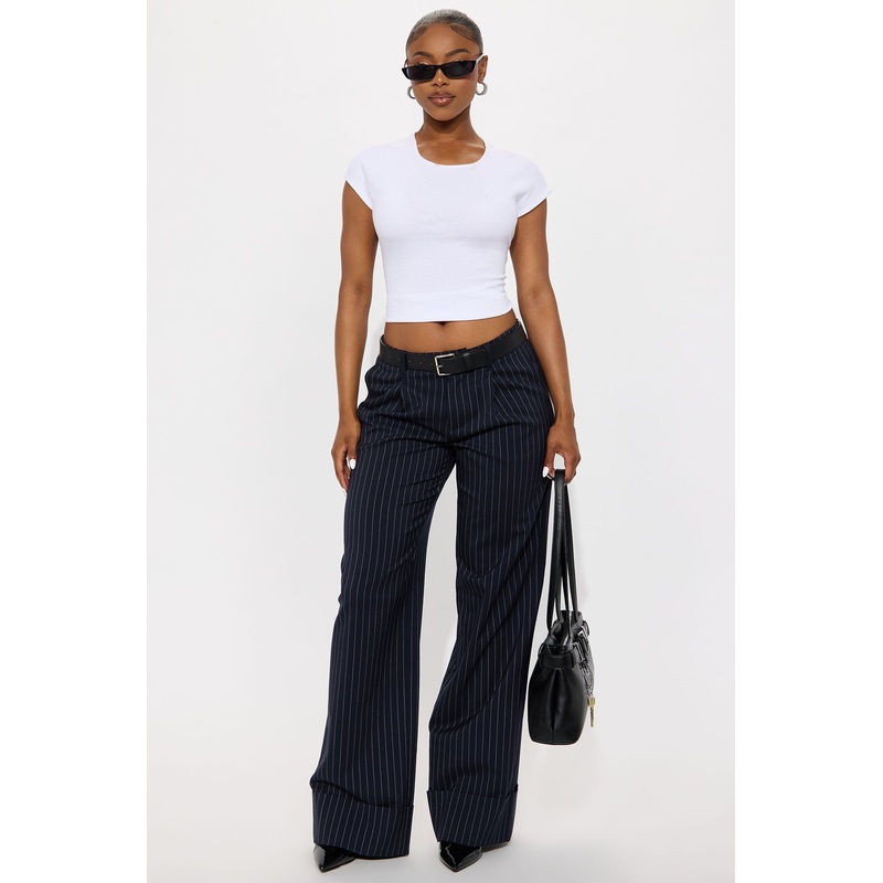 Amina Pinstripe Wide Leg Trouser – Navy