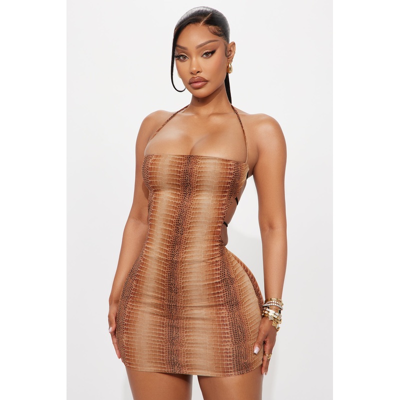 Aria Animal Print Micro Mini Dress – Brown/combo