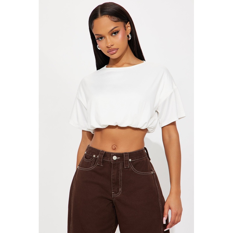 Briar Short Sleeve Bubble Hem T Shirt – Ivory