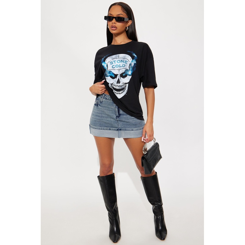 Britney Cuffed Hem Denim Mini Skirt – Vintage Wash