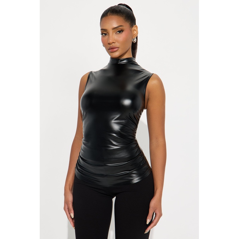 Brook Faux Leather Top – Black