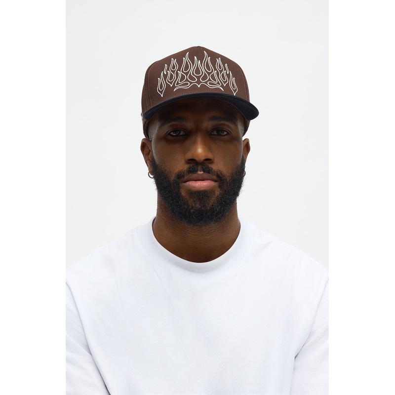 Contrast Stitch Flame Structured Snapback Hat – Brown/combo