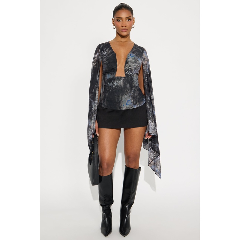 Eden Bell Sleeve Wire Mesh Top – Black/combo