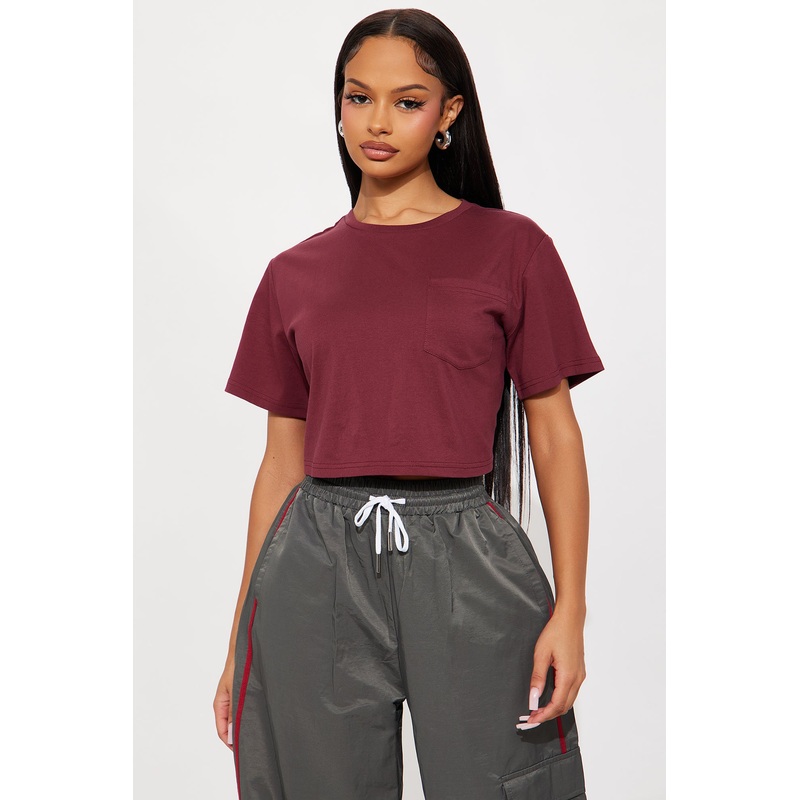 Elisa Relaxed Crop Tee – Burgundy