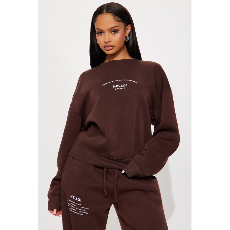 Hello Goodbye Crew Neck Sweatshirt – Brown
