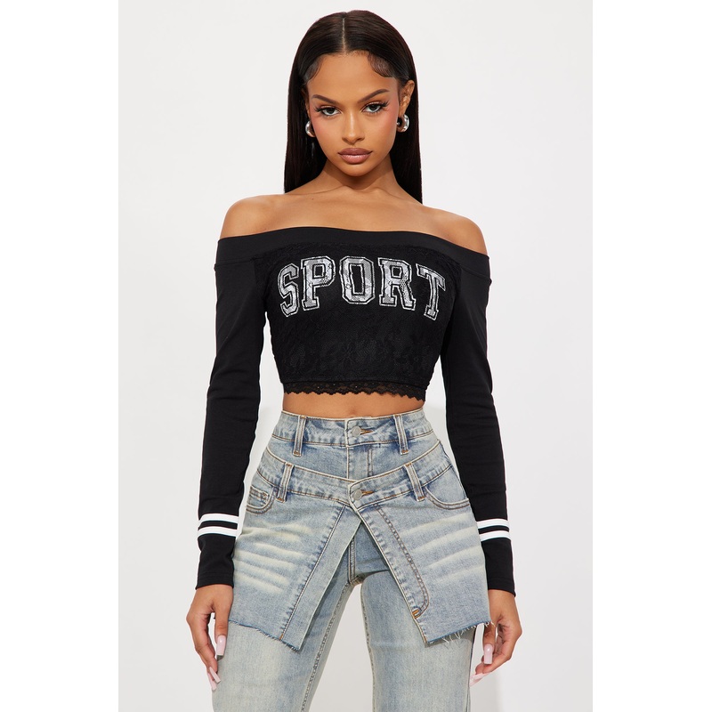 Sporty Gal Off Shoulder Top – Black
