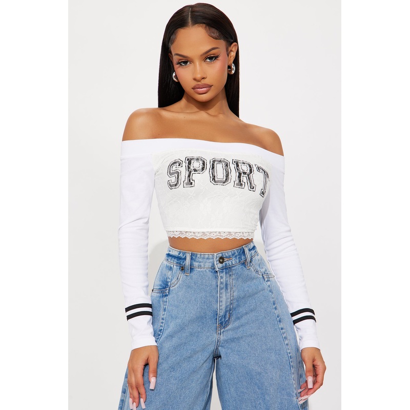 Sporty Gal Off Shoulder Top – White