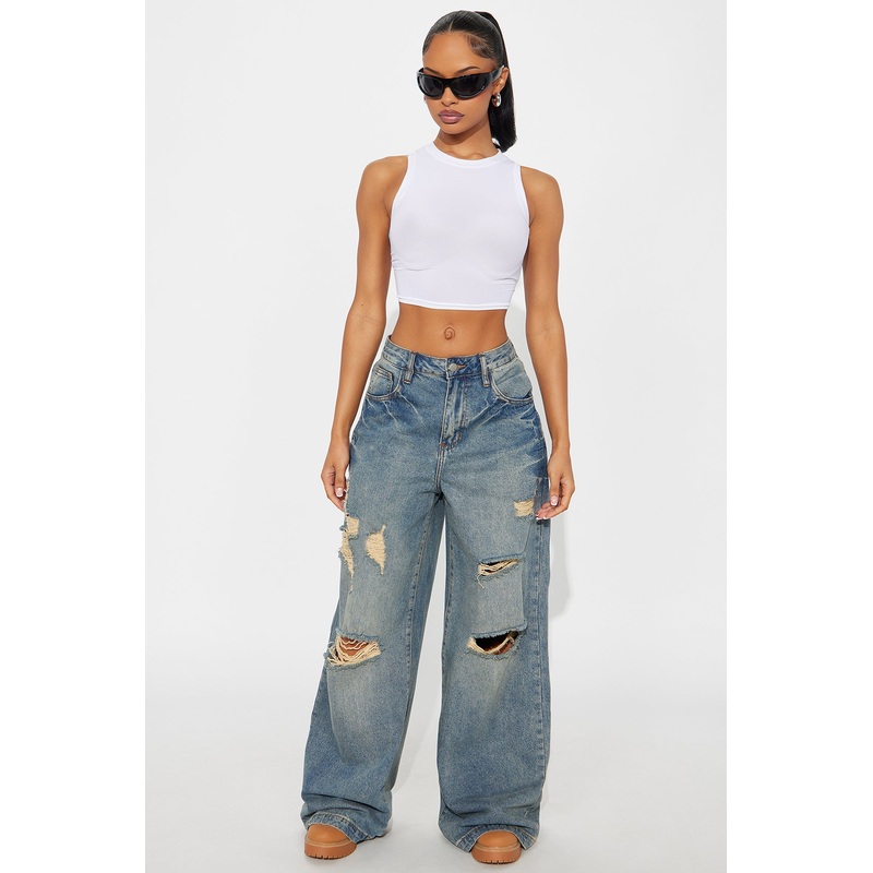 Sunset Avenue Ripped Wide Leg Jeans – Vintage Wash