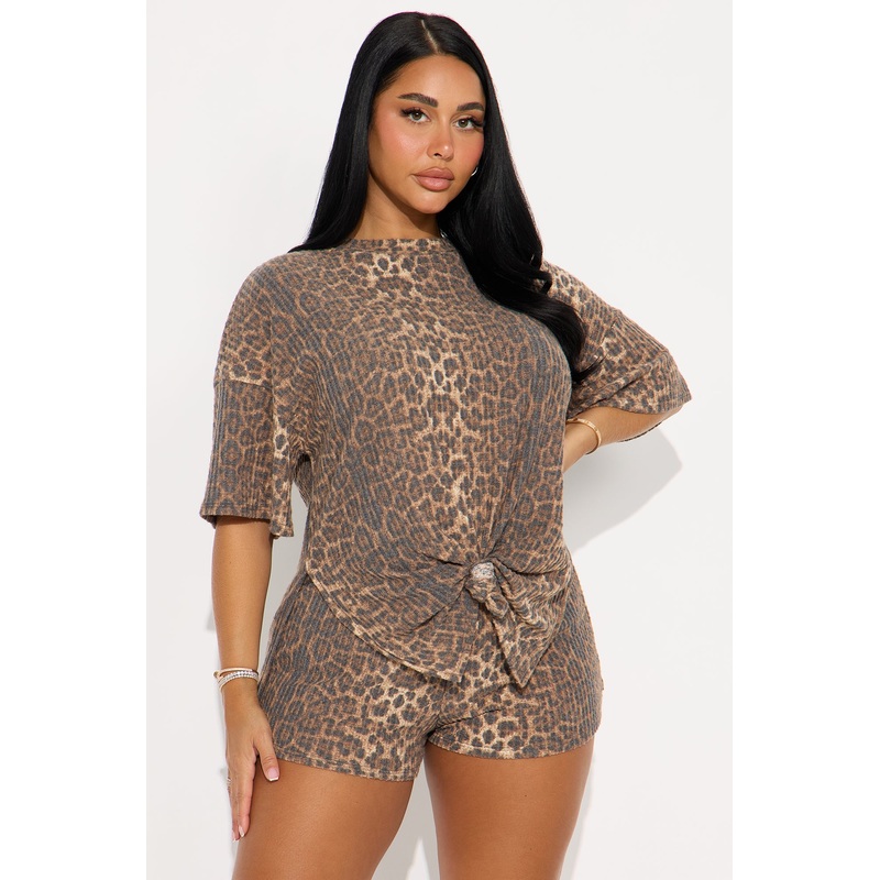 Alexis Cozy Animal Print Short Set – Brown