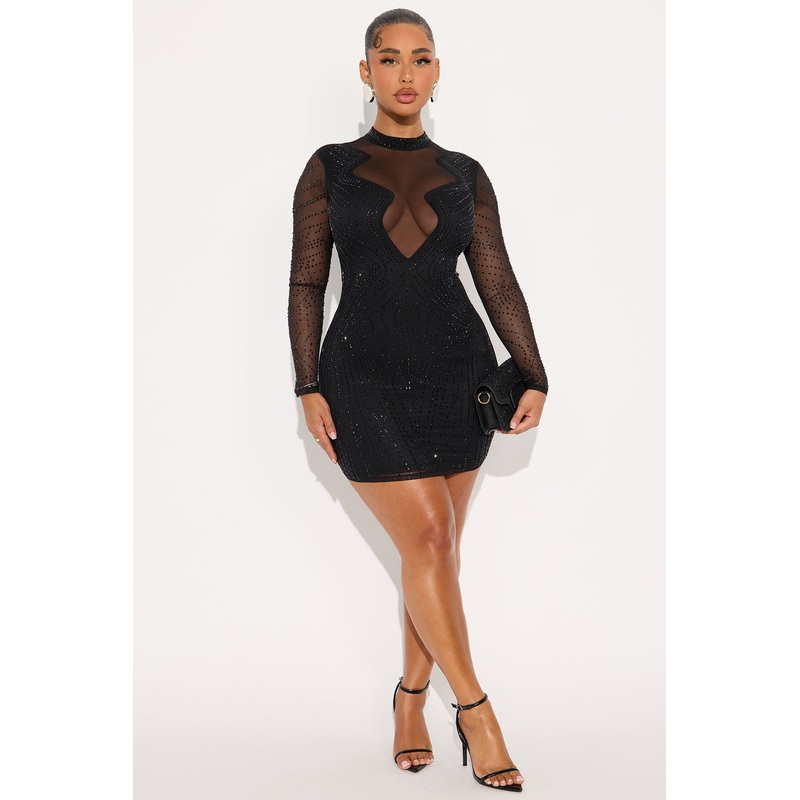 Amaya Rhinestone Embellished Mini Dress – Black